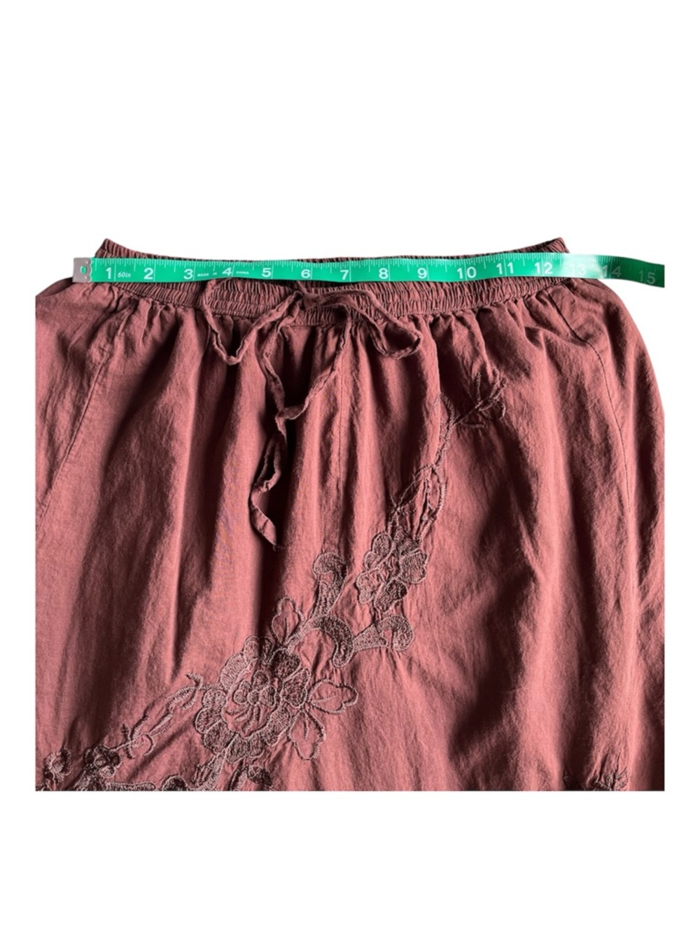 Vintage Metro Wear Brown Floral Embroidered Cotton Midi Skirt - Size Large - Picture 6 of 7